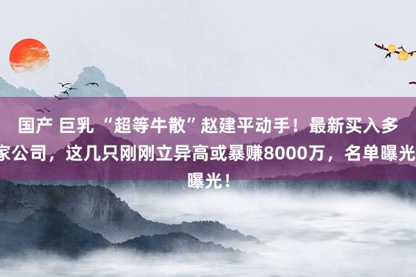 国产 巨乳 “超等牛散”赵建平动手！最新买入多家公司，这几只刚刚立异高或暴赚8000万，名单曝光！